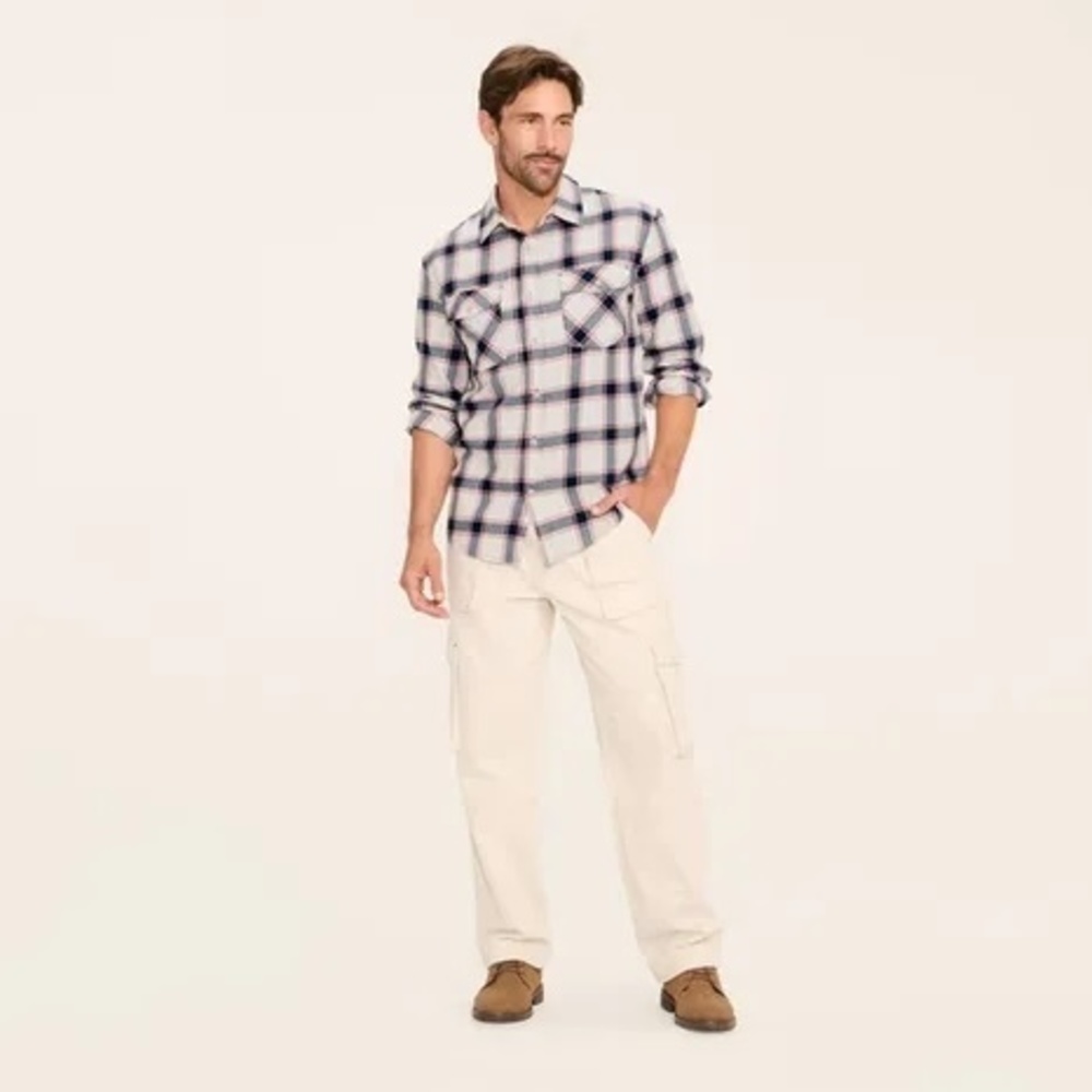 NWT Woolrich x Target Cream Navy Plaid Flannel Shirt XL